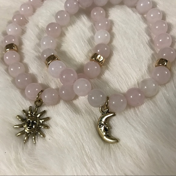 NEW Handmade 2pc Set Of Rose Quartz Sun And Moon. - Picture 5 of 6